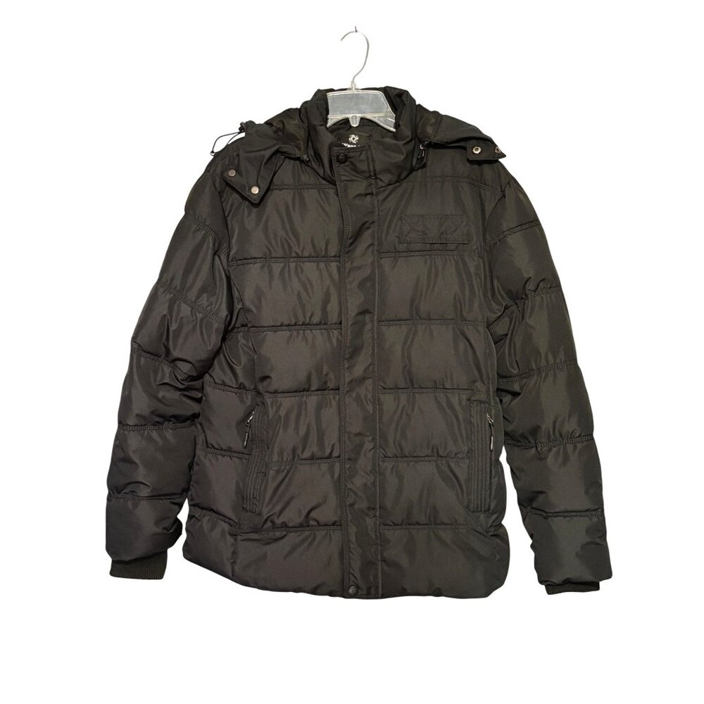 Wantdo Men's Black Puffer Jacket Detachable Hood Size L Insulated Warm Outerwear